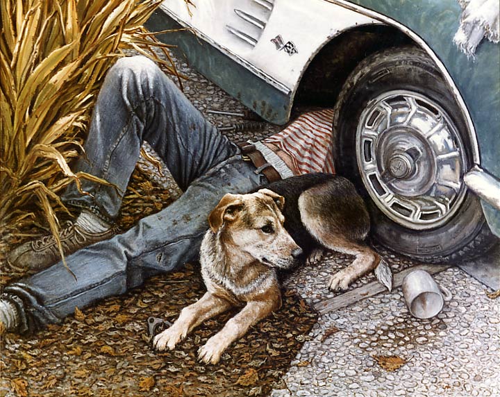 Shade Tree Mechanics by Janet Kruskamp - original paintings  for sale by the artist