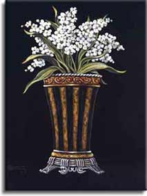 Janet Kruskamp used classic white flowers to enhance the details of the original vase. The dark background really makes Janet’s choice of colors mesh well in her second version of “Classic Vase with Flowers.” Just like the first this too is , personally original oil or acrylic on canvas painting by Janet Kruskamp. 