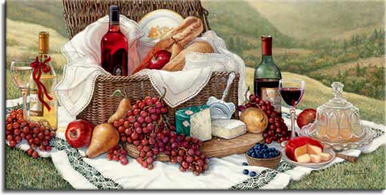 Tuscan Picnic, a new painting by artist Janet Kruskamp. One of the Still Lifes Gallery of Original Oil Paintings and original paintings by Janet Kruskamp